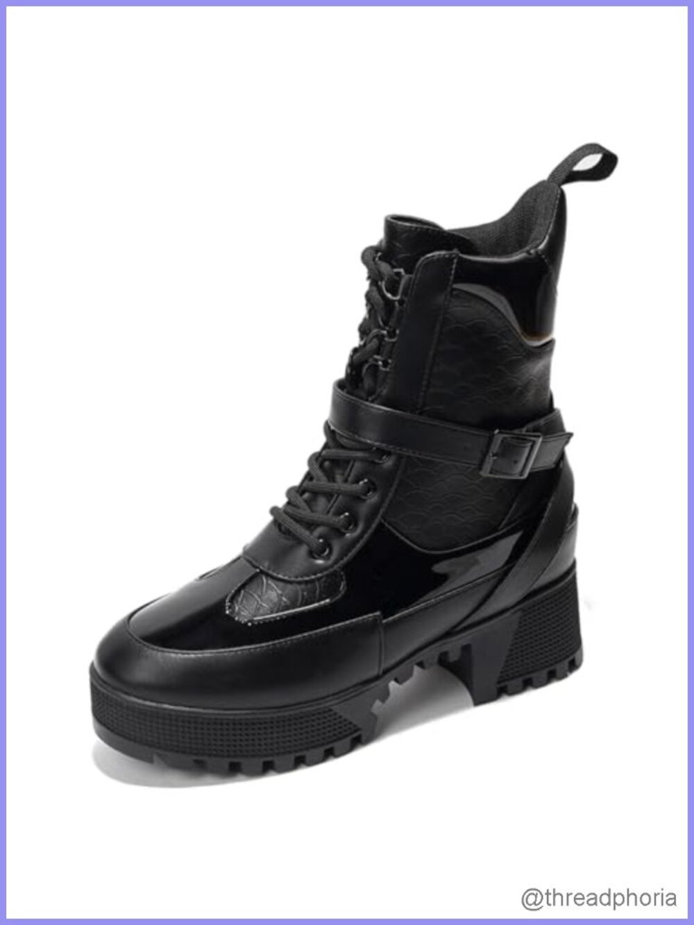 Women's Chunky Heel Combat Boots Platform Lace Up High Top Ankle Boots